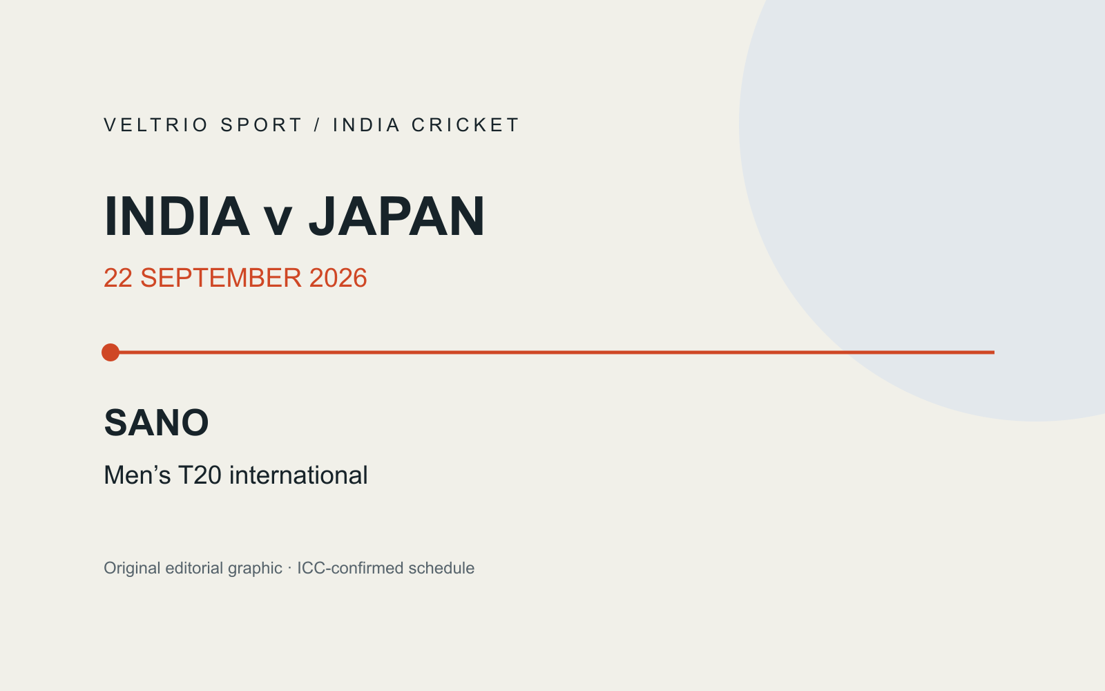 INDIA v JAPAN — 22 SEPTEMBER 2026 — SANO — Men’s T20 international